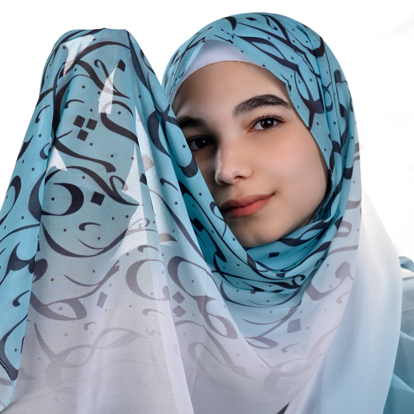 Krepp-Hijab mit arabischem Buchstabendruck (كريب مطبع أحرف عربي القماشة كريب)