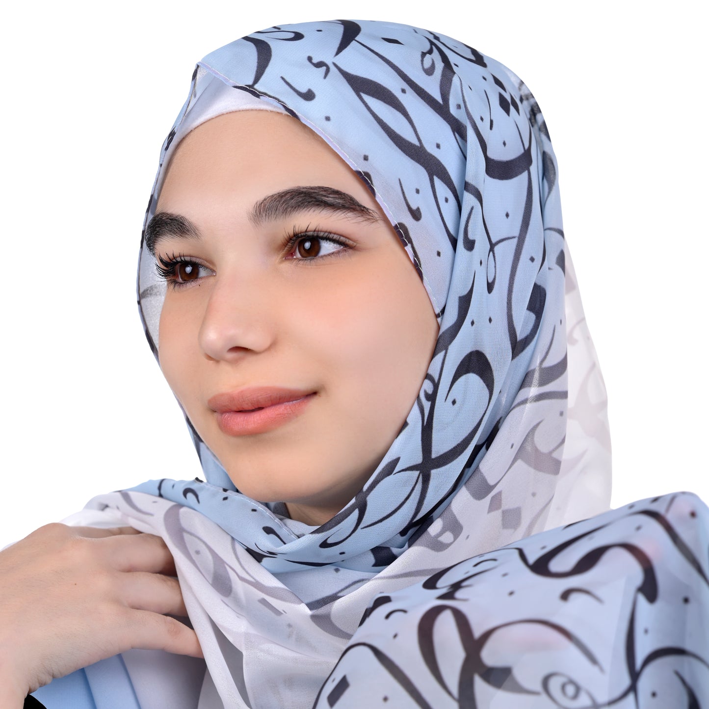 Krepp-Hijab mit arabischem Buchstabendruck (كريب مطبع أحرف عربي القماشة كريب)