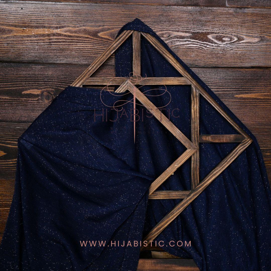 Hijabistic Logo with website url and hijab background midnight blue colored