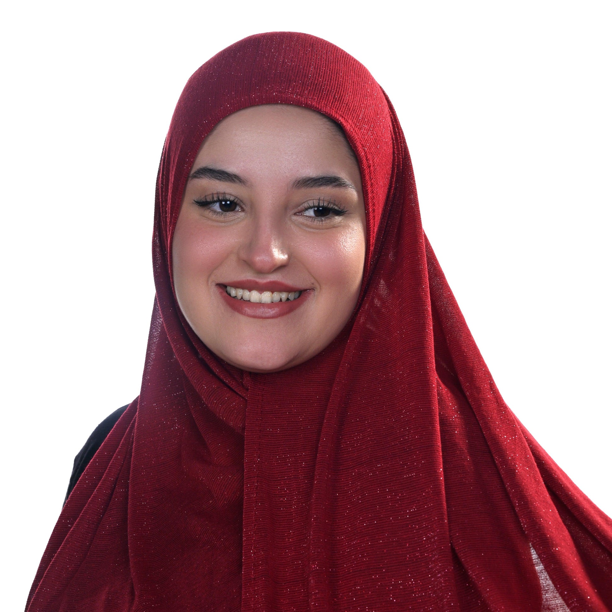 Side view of Hijabistic’s Klara Shawl in Cedar Red - vibrant and luxurious fabric.