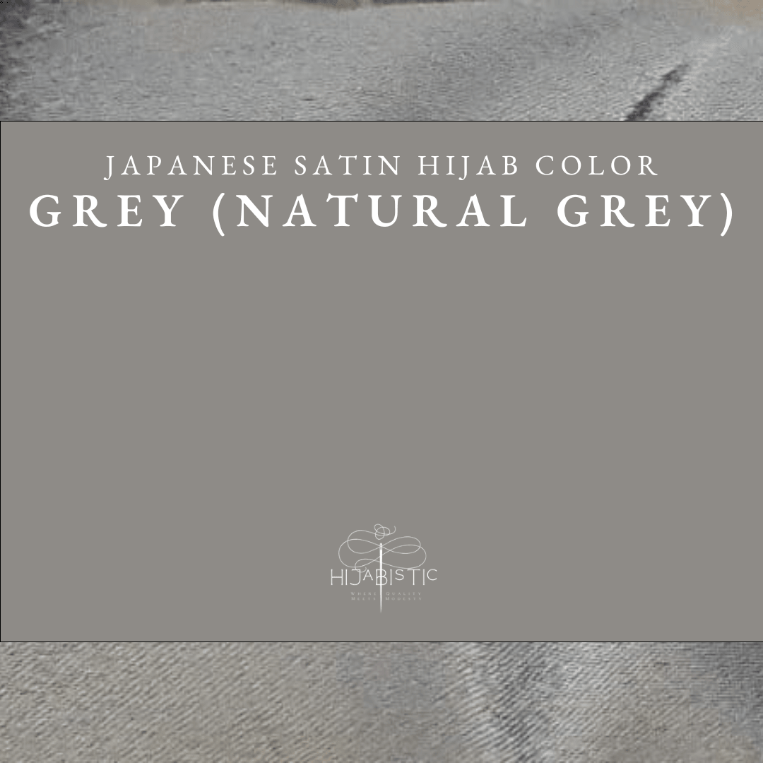 Illustration of Hijabistic’s Japanese Satin Hijab in Natural Grey, displaying the actual color