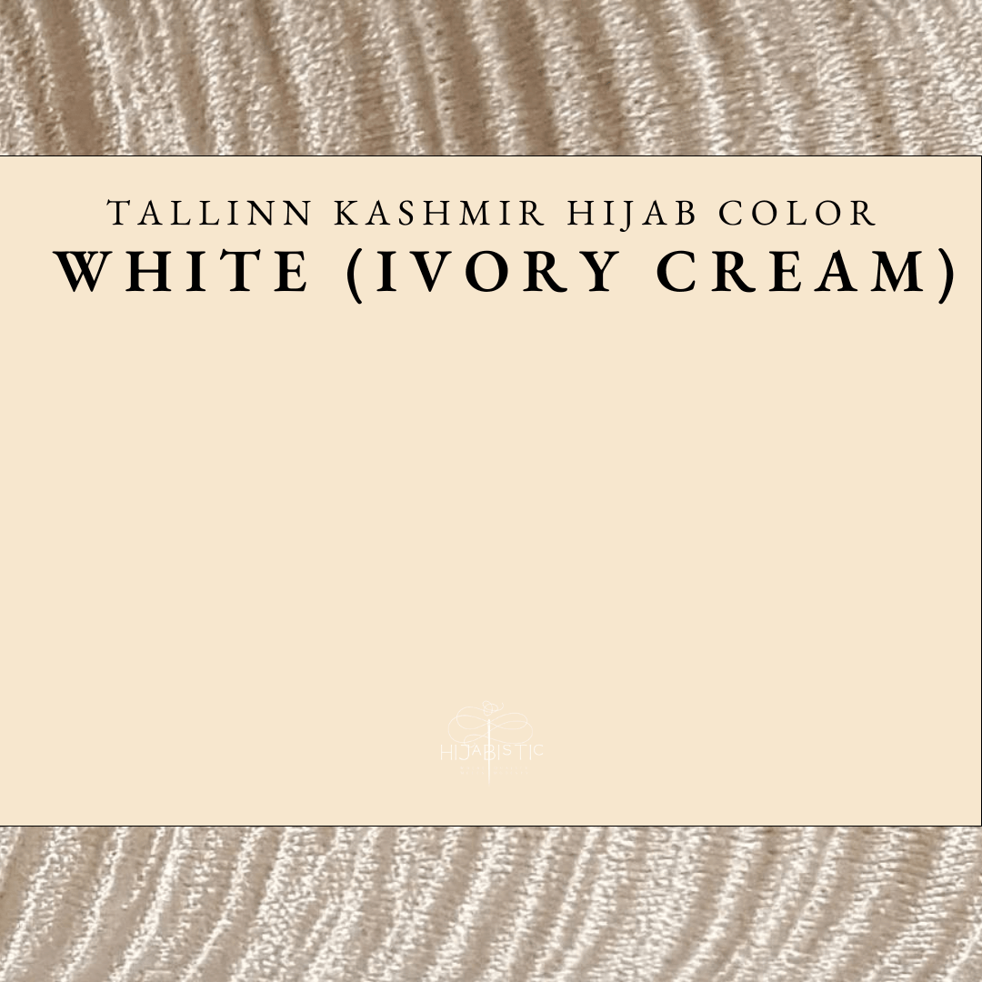 Illustration of Hijabistic’s Tallinn Kashmir Hijab in White (Ivory Cream), displaying the actual color.
