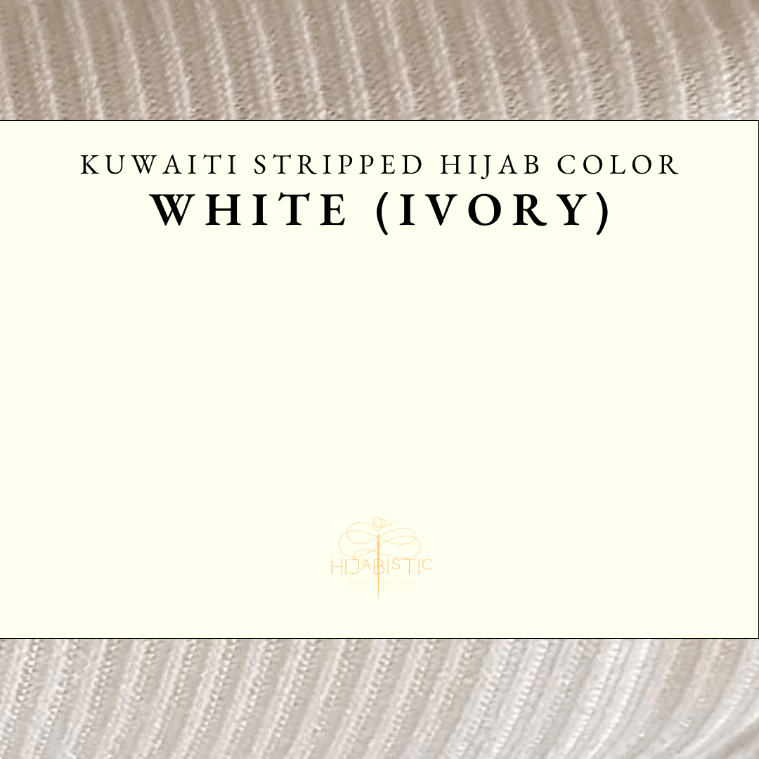Illustration of Hijabistic’s Kuwaiti Striped Hijab in White Ivory, displaying the actual color.